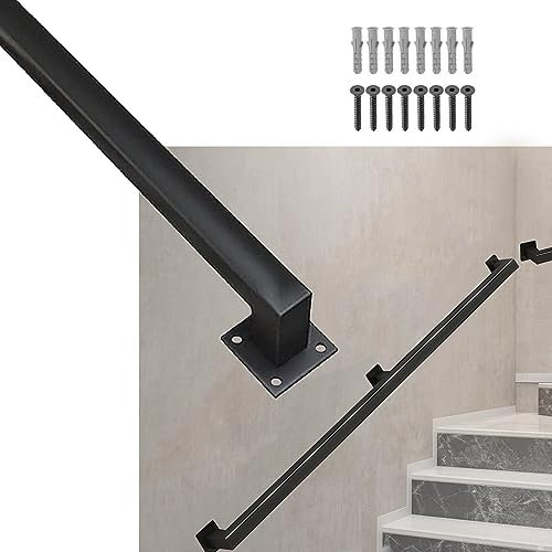 Yopappol Corrimano Scala per Scale Interne Esterne 10FT / 3 Metri 20FT / 6 Metri Corrimano per Scala Tubo Industriale in Metallo Nero Fissato al Muro - Decorazione Domestica Moderna (Size : 0.3m)