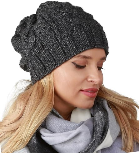 Alur Mütze Damen Beanie Wintermütze Strickmütze - Warme Elastisch Elegant Winter Mütze EKO - Weiches Garn Stilvoll Universell Warm (Graphit)