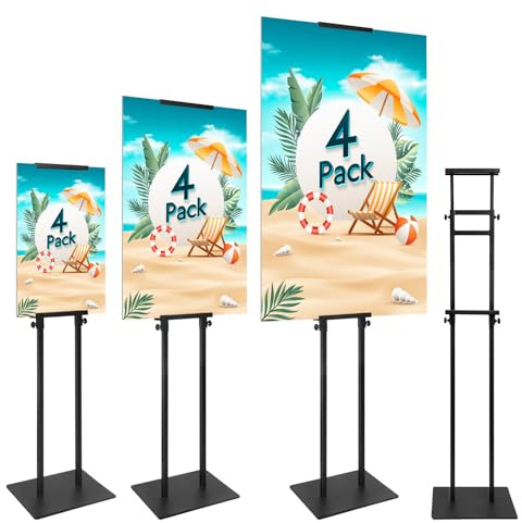 JR-MOV Poster Stand Heavy Duty - 4 Pack Double Sided Poster Board Stand with Base Adjustable Poster Stands for Display Banner Foam Free Standing Pedestal Sign Holder Floor Stand Outdoor Black