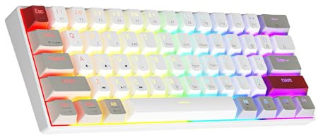 NEWMEN GM610 Wireless Mechanical Keyboard, 60% USB C Wired/Bluetooth/2.4Ghz RGB Backlit Compact Hot Swappable Gaming Keyboard, White Anti-Ghosting PC Mac Windows Android, Grey/Red Switch