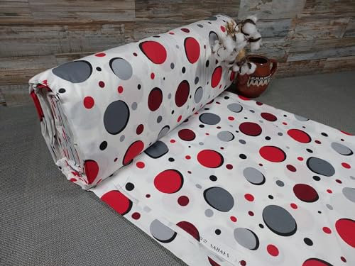 240cm Breit Meterware ab 50cm Popeline Baumwolle Stoff Baumwollstoff Kinderstoffe Stoffe Punkte Babystoffe Ranforce Bastelstoff ÖKO-TEX VP0G030 (Grau/Rot)