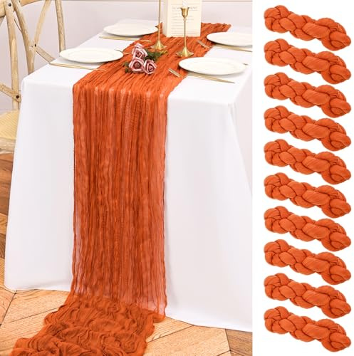 Teruntrue Lot de 10 chemins de Table Orange en étamine, Chemin de Table bohème de 3 m de Long, Chemin de Table en Gaze pour fête d'anniversaire, Festival, décoration de Mariage (Orange)