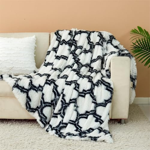 LIVEINU Kuscheldecke Flauschig Decke Fleecedecke weiche warme Wohndecke Tagesdecke Sofadecke Blanket Für Bett Sofa Schlafzimmer Büro, Schwarzes weißes Plaid