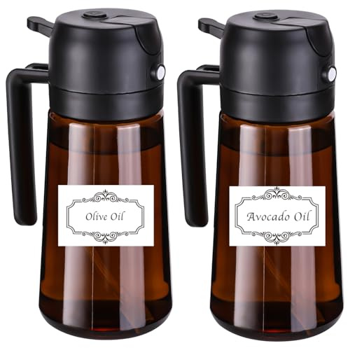 Fiotasy Upgraded Light-blocking Olive Oil Sprayer for Cooking with Labels, 16oz/470ml Glass Dispenser Bottle, Oil Mister for Air Fryer