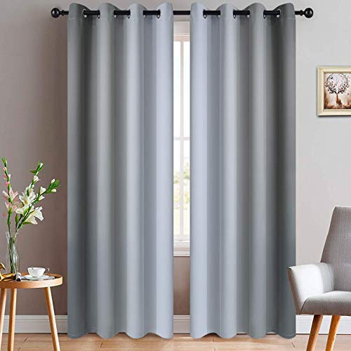 Yakamok 84 Inch Length Grey and Greyish White Gradient Color Ombre Curtains for Bedroom, Room Darkening Thermal Insulated Grommet Window Drapes for Living Room (52x84 Inch, 2 Panels)