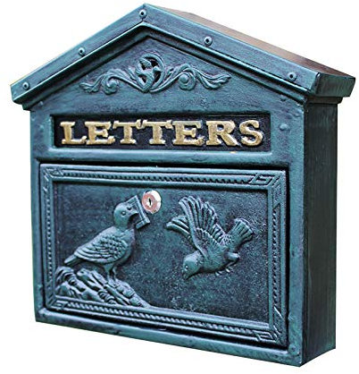 NIRNHYRUR Boîte aux Lettres Murale sécuri sée Boîte aux Lettres Vintage en Fonte Couleur oxyde Antique for Fixation Murale - Motif Oiseaux - Bronze, Vert(Green)