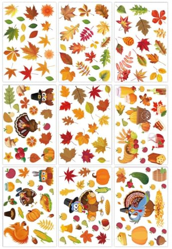 GXGM 9 Pièces Décalque Fenêtre Automne 3D - Autocollant Vitre Réutilisable pour Halloween et Thanksgiving, Décoration Murale et Fenêtre, Deco Automne Interieur