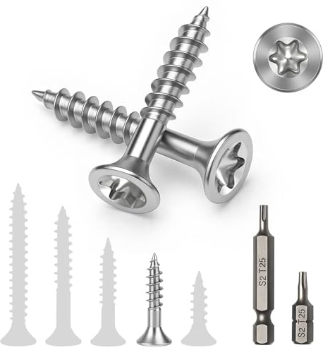 Boltmax 100 Stück Edelstahlschrauben V2A A2 M5 x 25 mm, Holzschrauben Torx Senkkopf Vollgewinde mit Torx-Antrieb, rostfreie Spanplattenschrauben Edelstahl für Holz, Möbelbau, DIY & Innenbereich