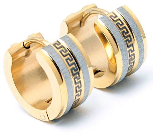Edelstahl Herren Ohrringe Klapp-Creolen silber gold vergoldet poliert gebürstet Mäander Muster 13mm Ø Männerschmuck Männergeschenk