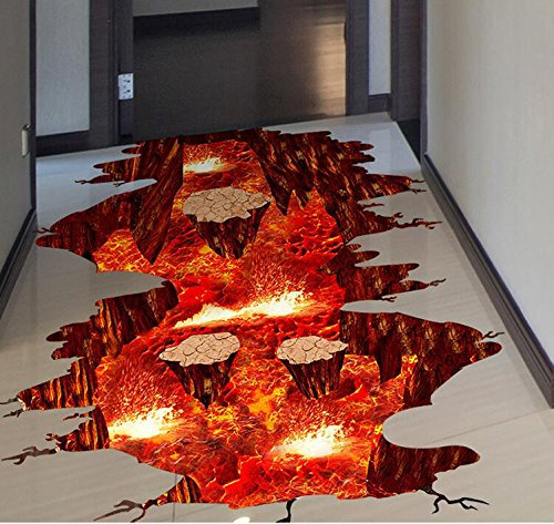HALLOBO XXL Adesivo da Parete 3D Finestra Adesivo da Pavimento Vulcano Magma murale Soggiorno Camera da Letto Decorazione Immagine da Parete