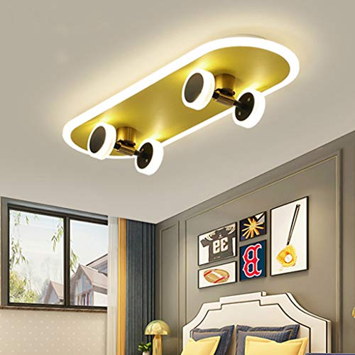 LED Skateboard Deckenleuchte Goldene Kinderzimmer Cartoon Deckenlampe Junge Mädchen Deckenbeleuchtung Modern 32W Acryl Kronleuchter Schlafzimmer Wohnzimmer Kindergarten Beleuchtung Deckenlicht,6500k…