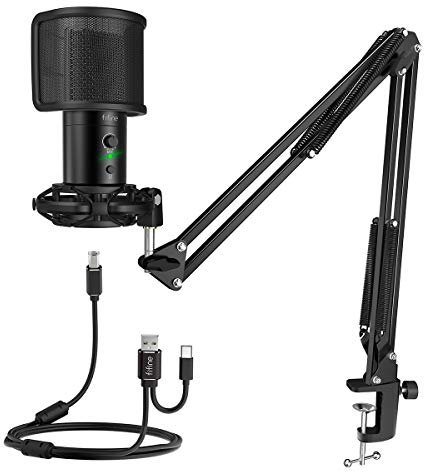 FIFINE USB Gaming Streaming Microphone Kit for PC Computer, Condenser Mic Set with Arm Stand Mute Button & Gain, Mic Studio Bundle for Podcast Recording Twitch Discord YouTube Zoom, USB C & A -T683