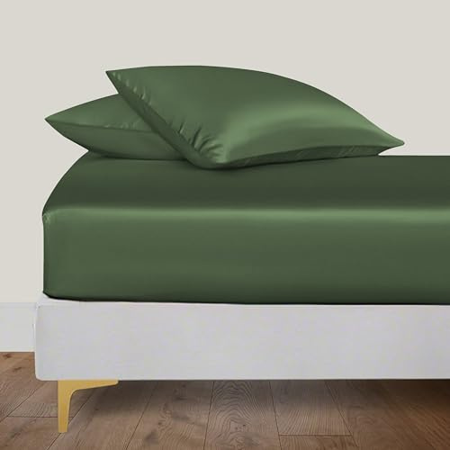 LINENWALAS Fitted Sheet Only Viscose Derived from Bamboo, Bottom Sheet for Queen Size Bed – 16” Deep Pocket, All Around Snug Fit – Cooling, Breathable, Soft, Hypoallergenic (Avocado Green, Queen)