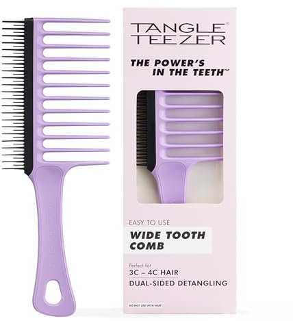 Tangle Teezer Wide Tooth Comb - Ideal for 3C-4C Curly Coily Hair - Long Teeth Detangle & Reduce Breakage - Short Two-Tiered Flexible Teeth Remove Shed Hair-Perfect for Brushing out Curls Lilac & Black