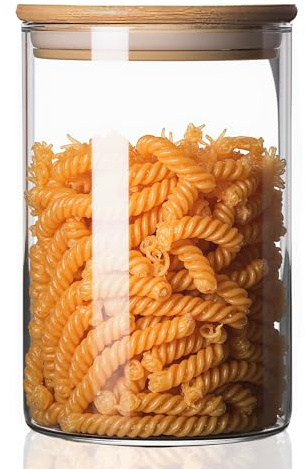 INCETUE Vorratsdosen Glas mit Deckel 960ml, Aufbewahrungsgläser mit Bambusdeckel Rund, Küche Gewürzgläser luftdichte Vorratsgläser für Spaghetti, Müsli, Mehl, Bohnen,Cornflakes