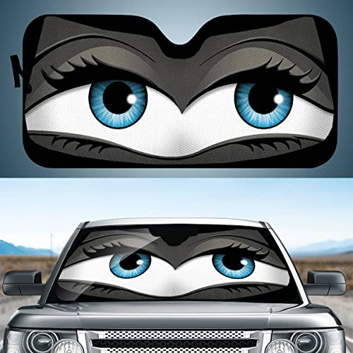 Hixingo Auto Frontscheibe, Sonnenschutz für Windschutzscheibe, 3D Auge Motiv Frontscheibenabdeckung, Faltbares Design Auto Sonnenschutz, UV-Schutz, für meisten Autos (grau)