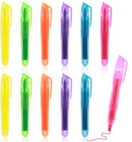 Cobee Lot de 12 mini surligneurs liquides à pointe biseautée de couleurs assorties pour enfants et adultes