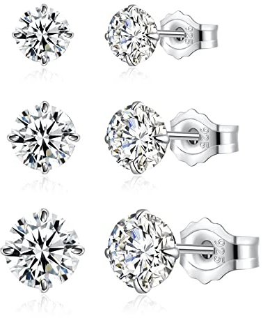 Loutade Örhängen silver 925, 3 par 925 sterlingsilver hjärta stiftörhängen set, 3/4/5 mm allergivänligt litet sova brosk hjärtformad kubisk zirkonia silver damörhängen öronsmycken, Kubisk zirkonia