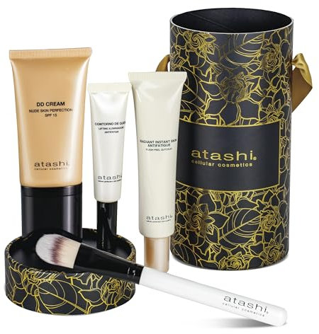 Atashi - Ritualbox No Make Up-Make Up - DD Cream Intensiv Bronze (50ml) + Illuminierende Augencreme (15ml) + Radiant Skin Peeling (40ml) + Make-up Schwamm