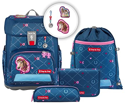 Step by Step Schulranzen-Set Cloud, 5-teilig, ergonomischer Tornister mit Reflektoren, höhenverstellbar mit Hüftgurt, ab der 1. Klasse, 19L