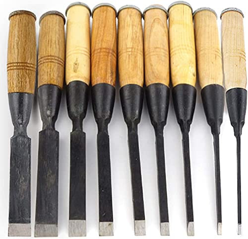 OITTo 9Pcs Wood Lathe Chisel Turning Set, High-Carbon Steel Wood Lathe Chisel Tools Set with Wooden Handle for Wood Carving Root Carving Furniture Carving Lathes