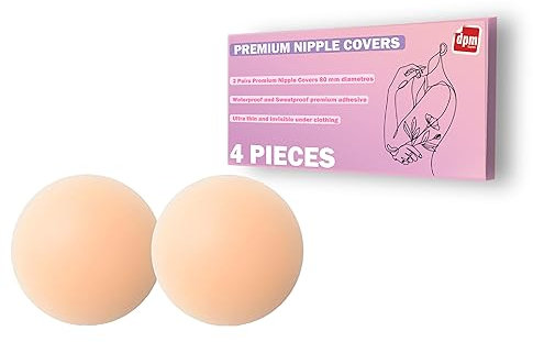 Dpm tapes Nipple Cover - Coussinets Adhésifs en Silicone pour les Mamelons, Cache-tétons adhésifs, sur la Peau, Discrets, Ajustables, Coussinets pour Mamelons, Hypoallergénique, Chair - 2 Paires