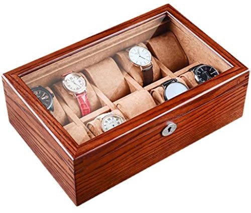 MOBAAK Uhrenbox Uhrenkasten Uhrenbox Mit 10 Fächern Aus Holz, Uhrenbox, Schmuckarmband Mit Verschlussanzeige, Mechanische Uhrenbox Uhrenaufbewahrung