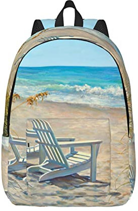 KoNsev Laptop-Rucksack, Strandszene mit Stühlen, Reiserucksack, Arzttasche, schwarz, Rucksack, stilvoll, leicht und funktional, Schwarz , S