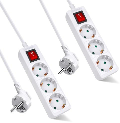 ExtraStar Steckdosenleiste mit Schalter und Kindersicherung,1.5M 3G1.5mm2,16A, 3680W, 2PCS, KF-B-03KP-2-DE (3-Fach)