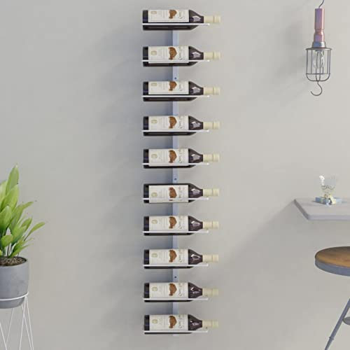 CIADAZ Wand-Weinregal für 10 Flaschen Weiß Metall, Flaschenregal, Weinhalter Wand, Flaschen Regal, Flaschenhalter Wein, Bar Regal Wand, Wine Holder, Weinflaschenregal