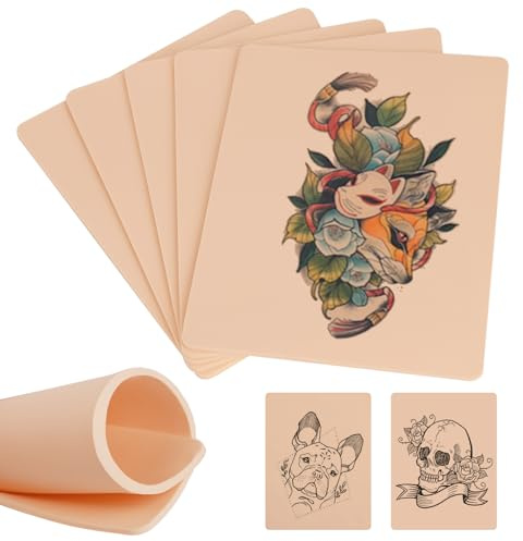 Tattoo Kunsthaut 3mm – TONBAO 5 Stück Tattoo Übungshaut 19x14cm | Doppelseitige Silikonhaut, Realistische Tattoo Haut, für Tattoo Zubehör geeignet, für Anfänger und Studio