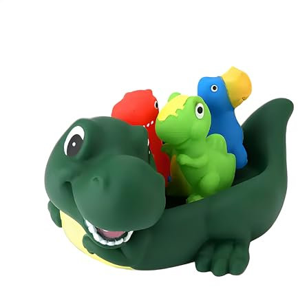 Dinosaurier Badespielzeug: 4teiliges Dinosaurier Badewannenspielzeug mit T-Rex Mutter und 3 Baby Dinos für die Badewanne, Spielzeug ab 3 4 5 6+ Jahre, Wasserspielzeug, Spielzeug für Jungen und Mädchen