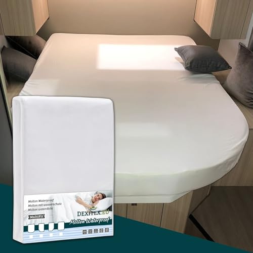 Dexitex - Molton Matratzenschoner mit Wasserschutz für Queensbett (150-160cm x 190-210cm) für Wohnmobil oder Wohnwagen - Queensbett Matratze -Oeko-TEX - Baumwolle, Weiß
