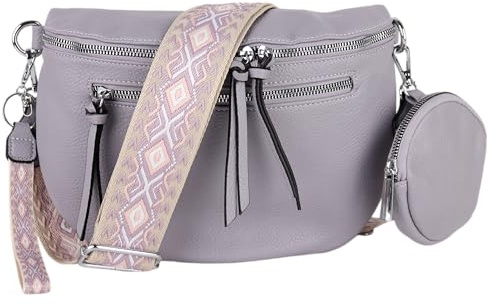 MIRROSI® Bauchtasche Damen, Veganleder 30x20x9cm, Umhängetasche, Brusttasche, Crossbody bag, Kunstleder leder, verstellbare Schulterriemen Bohemian Style