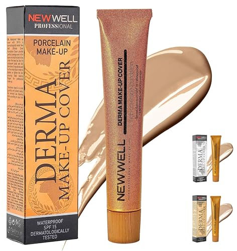 NEW WELL Derma MakeUp Cover Wasserfeste Foundation - Perfekter Teint & hohe Deckkraft - Vegan & natürliche Inhaltsstoffe - Für alle Hauttypen (Bronze)