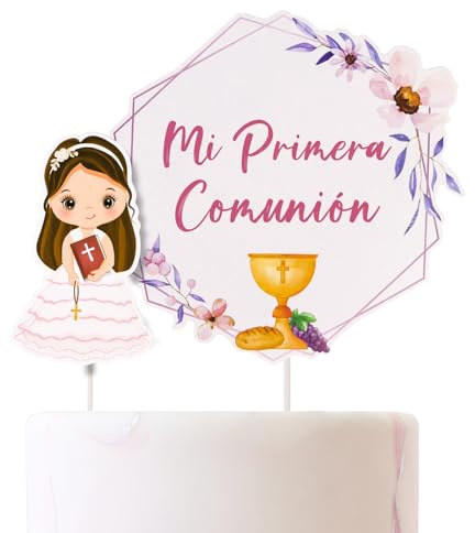 BETESSIN 2pcs Decoración de Tarta Mi Primera Comunión Adorno de Tarta Papel Cake Topper Decoración Pasteles Tartas Cupcakes Decoración Fiesta Comunión de Niña