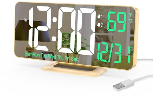 KOSUMOSU Digitaler Wecker, Computeruhr für Schlafzimmerzubehör, 17,8 cm (6,7 Zoll) dimmbar,12/24 Stunden, Datum, Wochentag, Temperatur, LED-Uhr, Kalender
