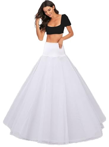 Women's Petticoat Underskirt Crinoline A-Line 1 Hoop 2 Layers net lace Underskirt Wedding Crinoline Skirt Slips Shaping Floor Length Petticoat for Wedding Bridal Dress Prom Dress Ball Gown(White,6)