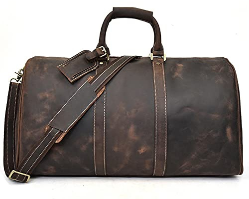 QTANZIQI Handgefertigte Reisetasche aus Leder – Flugzeug-Untersitz-Handgepäcktaschen, Weekender-Reisetasche für Männer oder Frauen (61 cm), schwarz