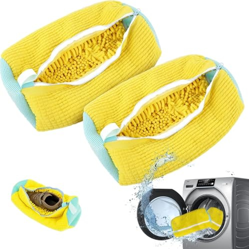 Schuhwaschbeutel Waschmaschine Schuhwaschbeutel, Netzschuhe Wäschesack für Sneaker Wiederverwendbarer Sneaker Waschbeutel für Alle Schuharten Und -Größen (Gelb2PCS) (yollow)