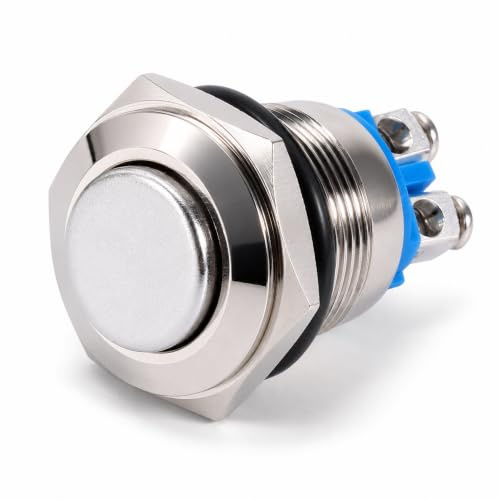 Interruptor pulsador de metal de 16 mm interruptor momentáneo impermeable para coche de 12 V interruptor de bocina plateado de latón niquelado con dos terminales de tornillo y autorretorno