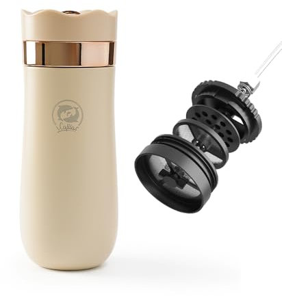 BENFUCHEN Travel Coffee Press, Vacuum Insulated Portable French Press, Stainless Steel Portable Coffee Maker/Tea Press, 12oz, Beige