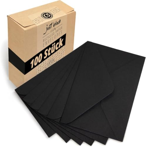 Japun - Briefumschläge (100 Stück) - DIN C5, 220 x 156 mm, schwarz | Kuvert aus 150 g/m² Papier, Umschlag mit Nassklebung ohne Fenster, für Einladungen zum Beschriften und Bedrucken