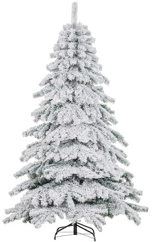 HOMCOM Árbol de Navidad 180 cm Árbol de Navidad Artificial Nevado con 627 Ramas y Soporte de Metal Árbol de Navideño para Salón Verde y Blanco