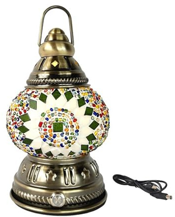 Mini luci da tavolo USB a mosaico turco Lampade da tavolo romantiche da giardino per campeggio Luci notturne marocchine a 3 colori con oscuramento per camera da letto, ristorante, caffetteria, b