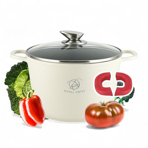 Royal Swiss® Induktionskochtopf – Induktionspfanne mit abnehmbaren Griffen – Ø 28 cm/10 Liter – Suppentöpfe mit Deckel – Pfanne für alle Herdarten – Antihaftbeschichtung – Beige (Beige, 28)