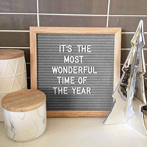 Tableau à message à faire soi-même, panneau à lettres en feutre avec lettres et chiffres changeables, cadre photo en bois, accessoires pour décoration de chambre - 25,5 x 2 cm, noir (gris)