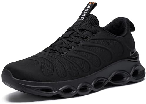 URDAR Trainers Men Running Walking Shoes Gym Athletic Fitness Sneakers Lightweight Breathable Comfortable Outdoor Flat for Jogging(Black,10UK)