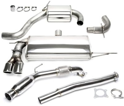 TA Technix Duplex Sportauspuffanlage aus Edelstahl mit Endrohr 2x80mm rund gebörtelt inkl. 3 Zoll / 76mm Downpipe mit 200 Zellen Metallkat, Edelstahlanlage mit EG Zulassung, Art.-Nr. 33VW001