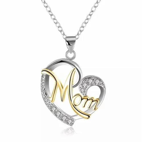 Halskette mit Anhänger für Mütter, 925er Silber, Gold, romantischer Schmuck für Frauen mit Kubikzircon-Steinen, Silber + Gold